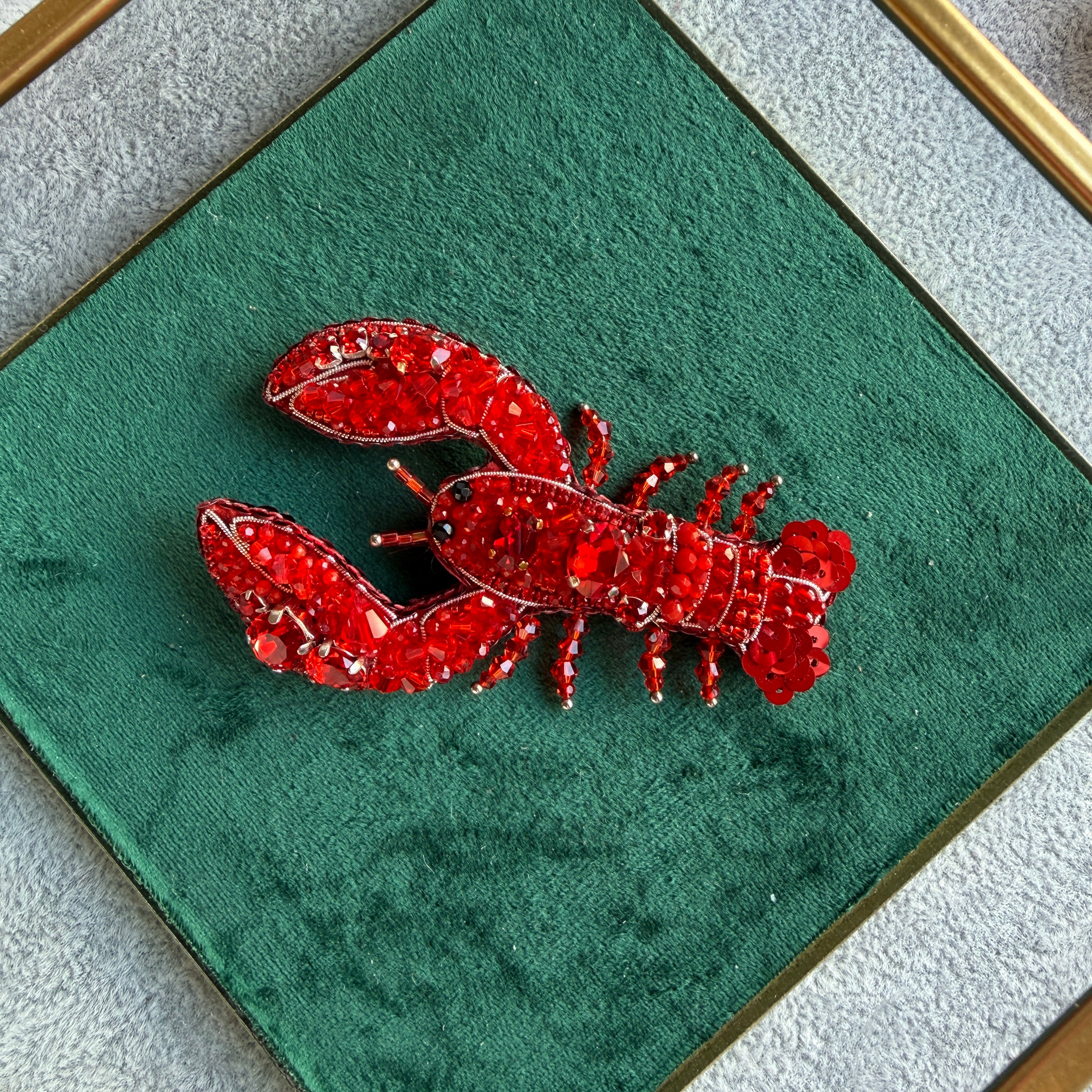 Small Red Lobster Beaded Brooch