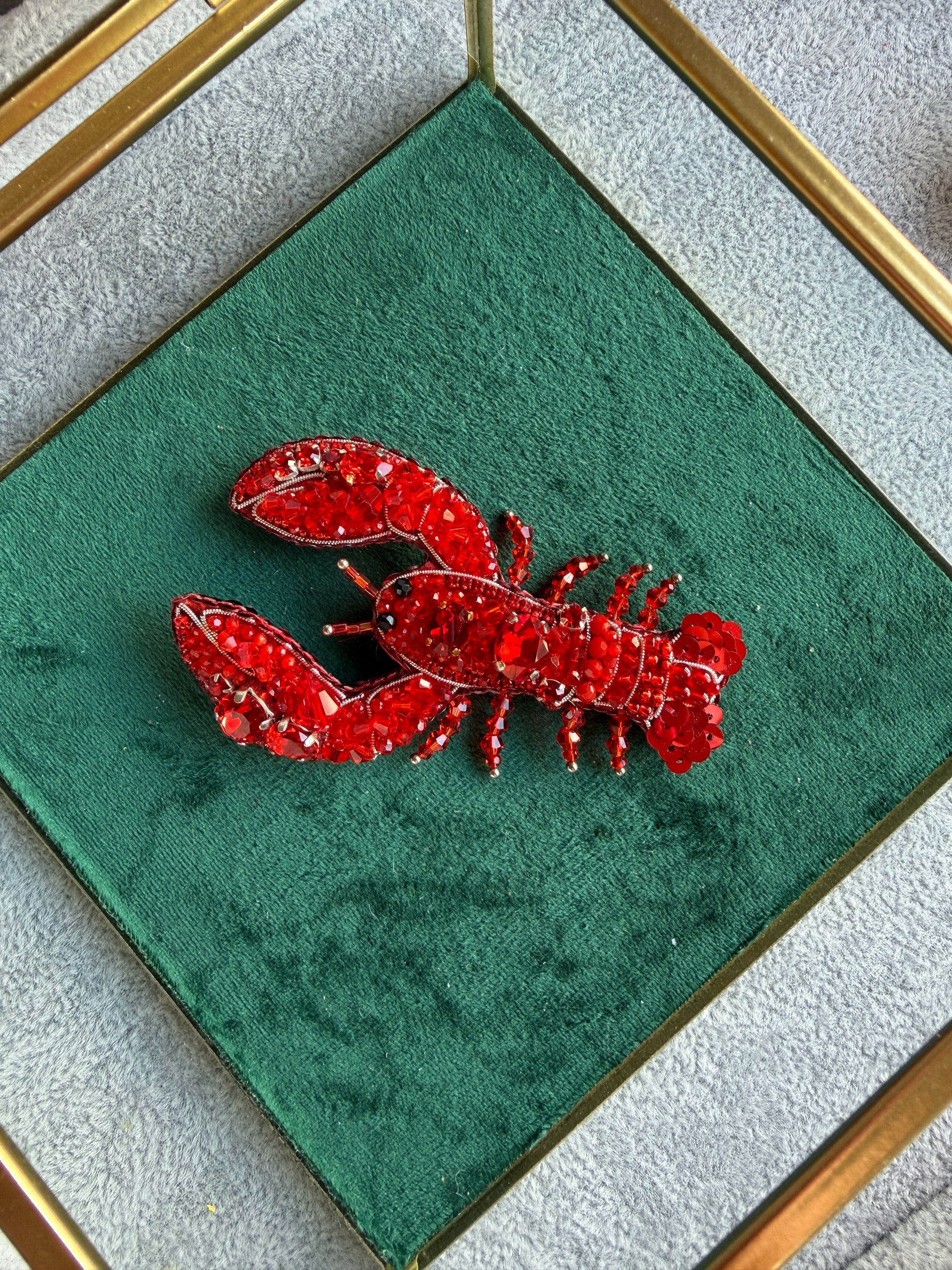 Small Red Lobster Beaded Brooch
