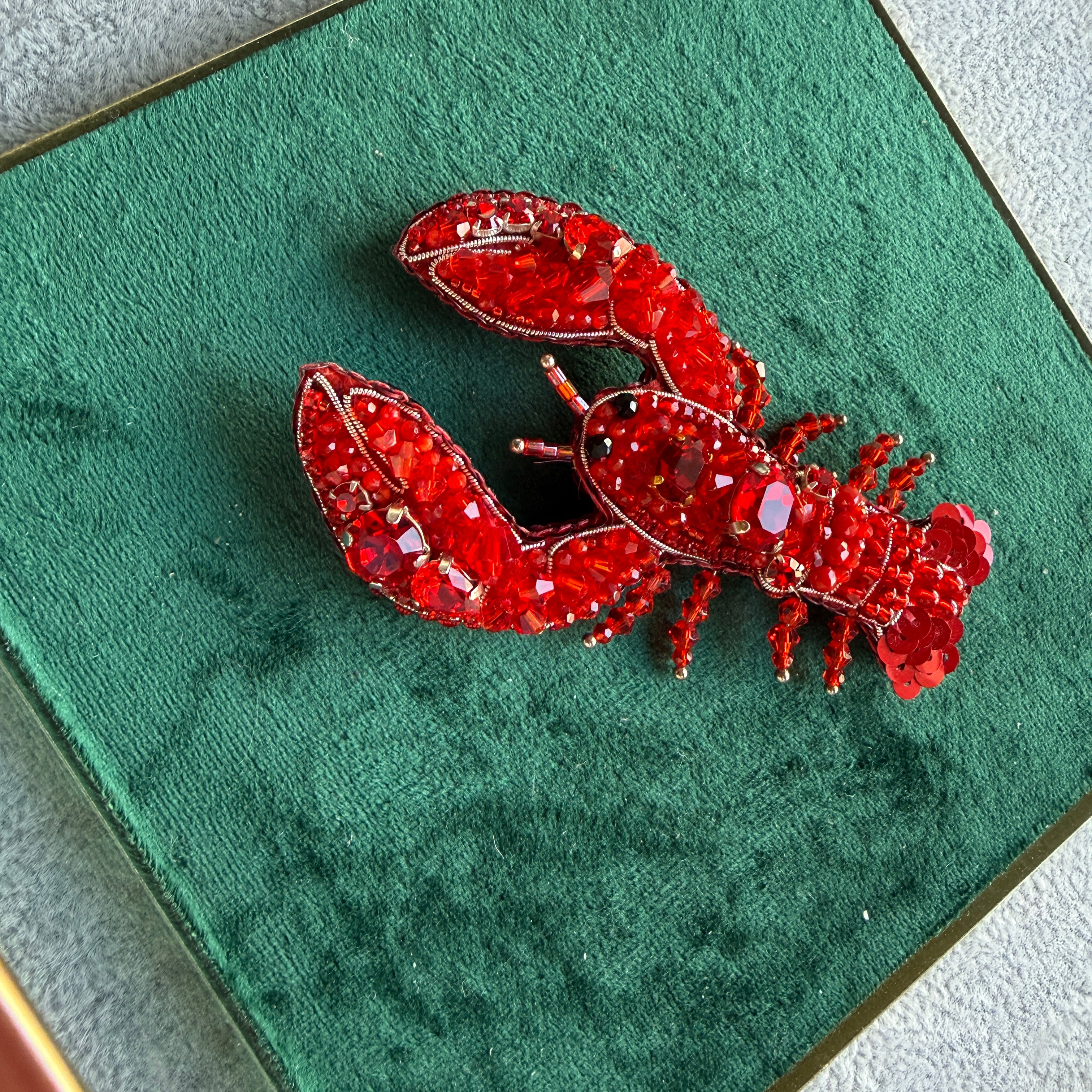 Small Red Lobster Beaded Brooch
