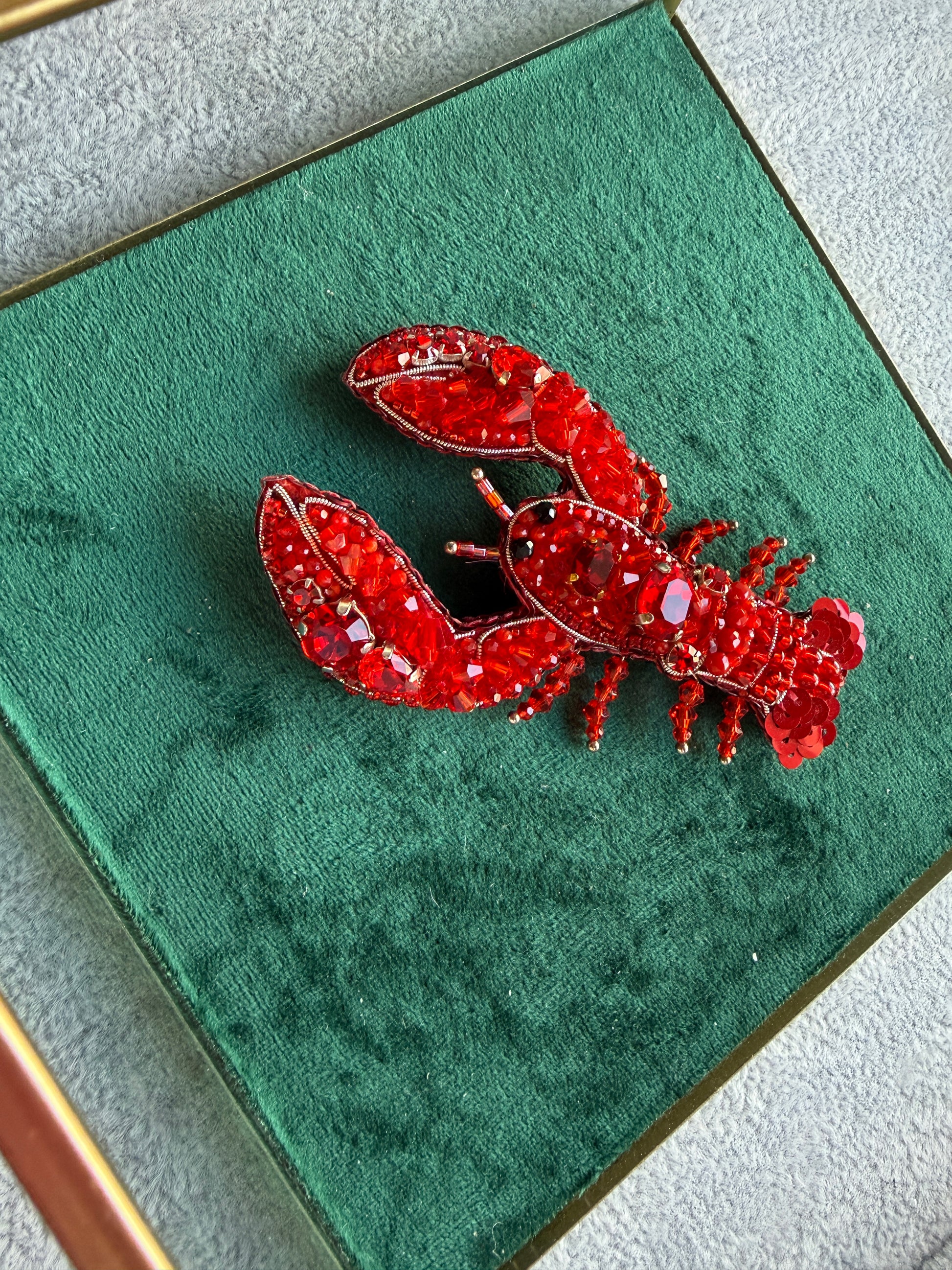 Small Red Lobster Beaded Brooch