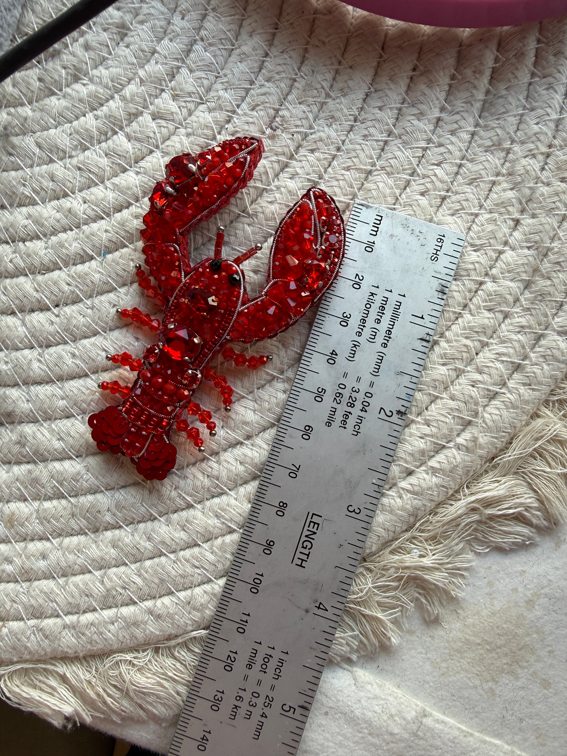 Small Red Lobster Beaded Brooch