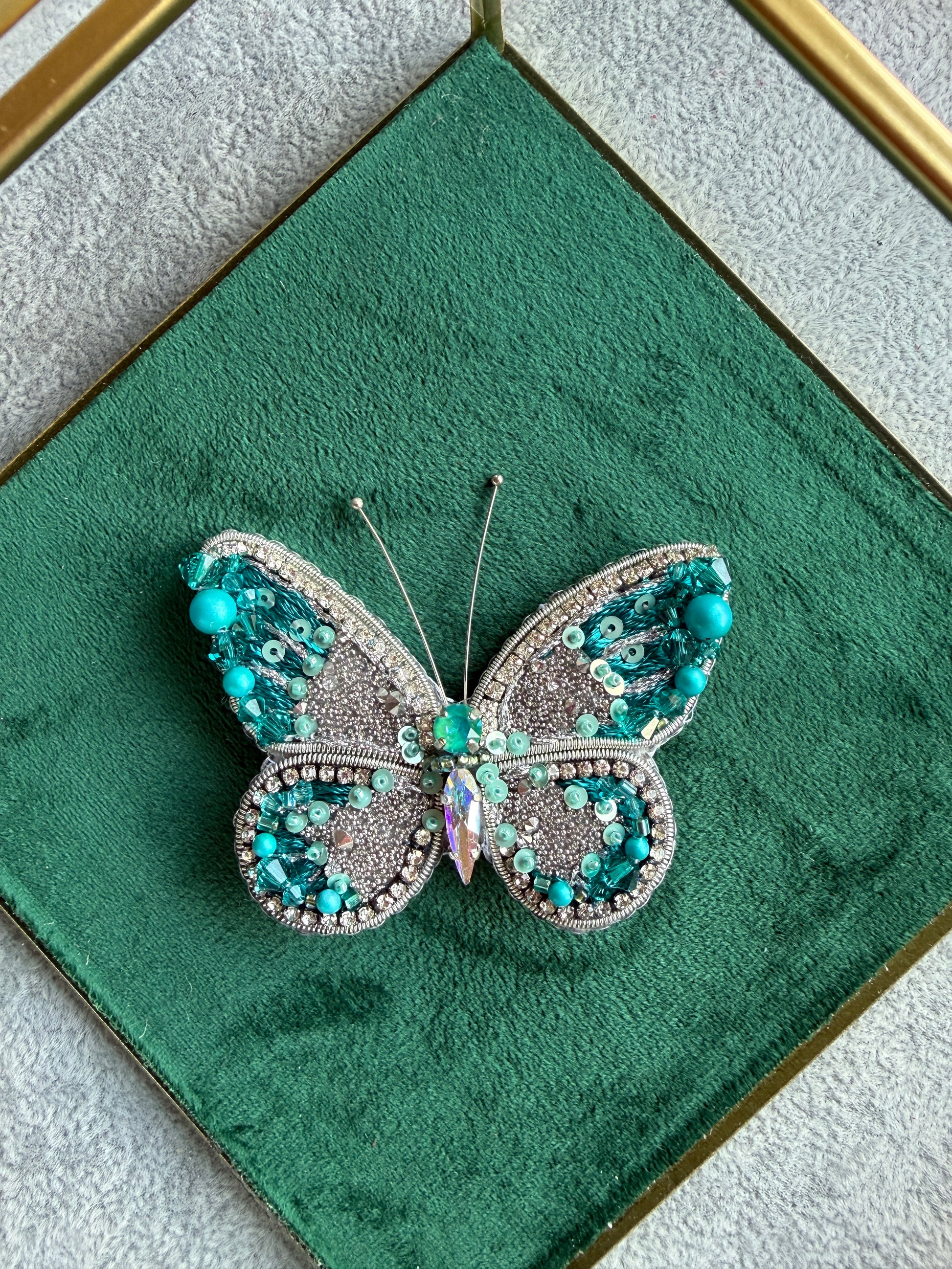 Butterfly Beaded Brooch, Hand Embroidered Insect Pin
