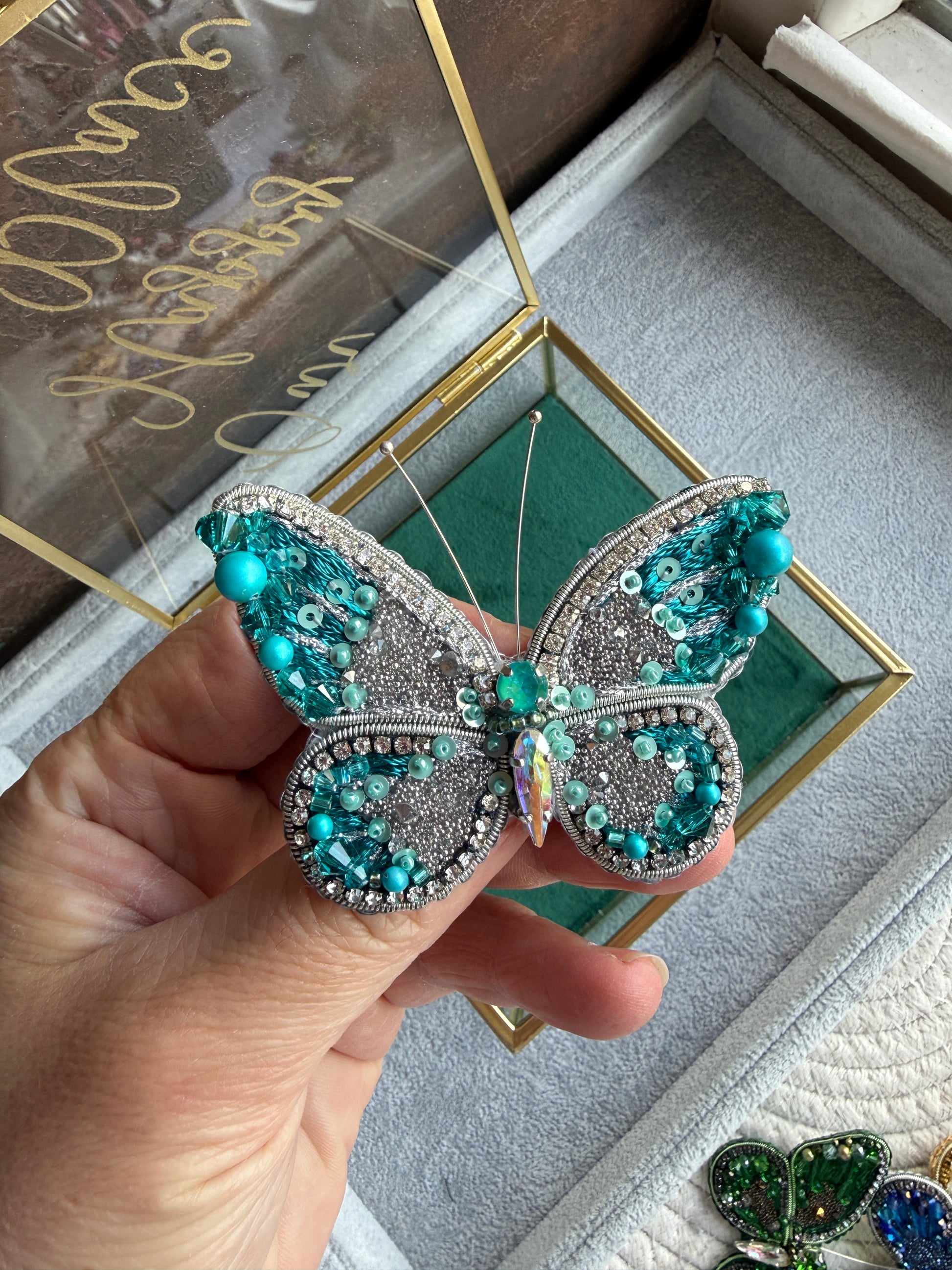 Butterfly Beaded Brooch, Hand Embroidered Insect Pin