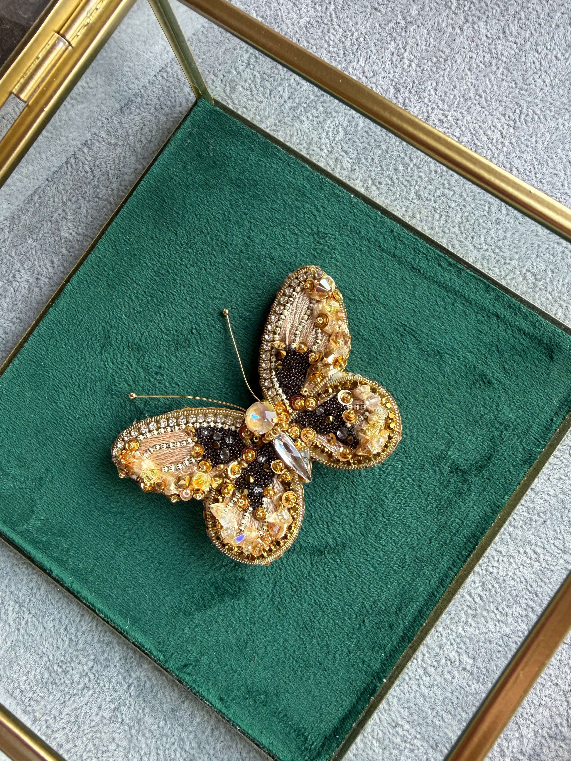Butterfly Beaded Brooch, Hand Embroidered Insect Pin
