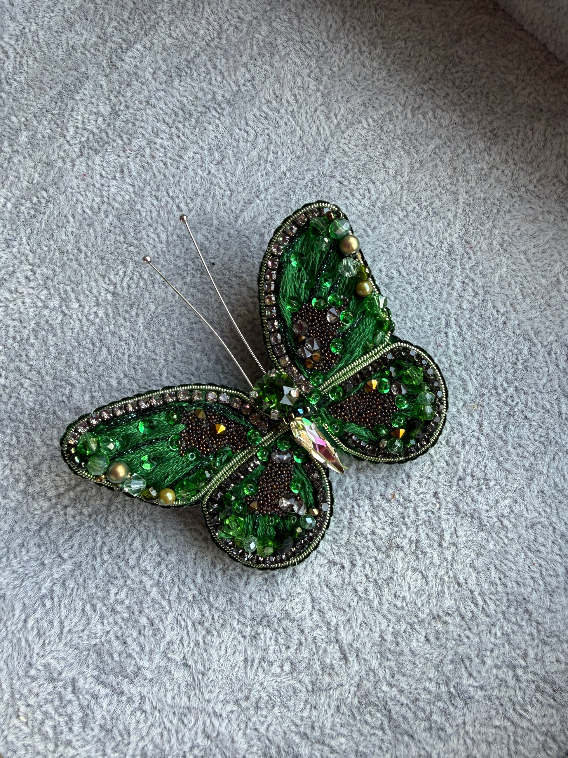 Butterfly Beaded Brooch, Hand Embroidered Insect Pin
