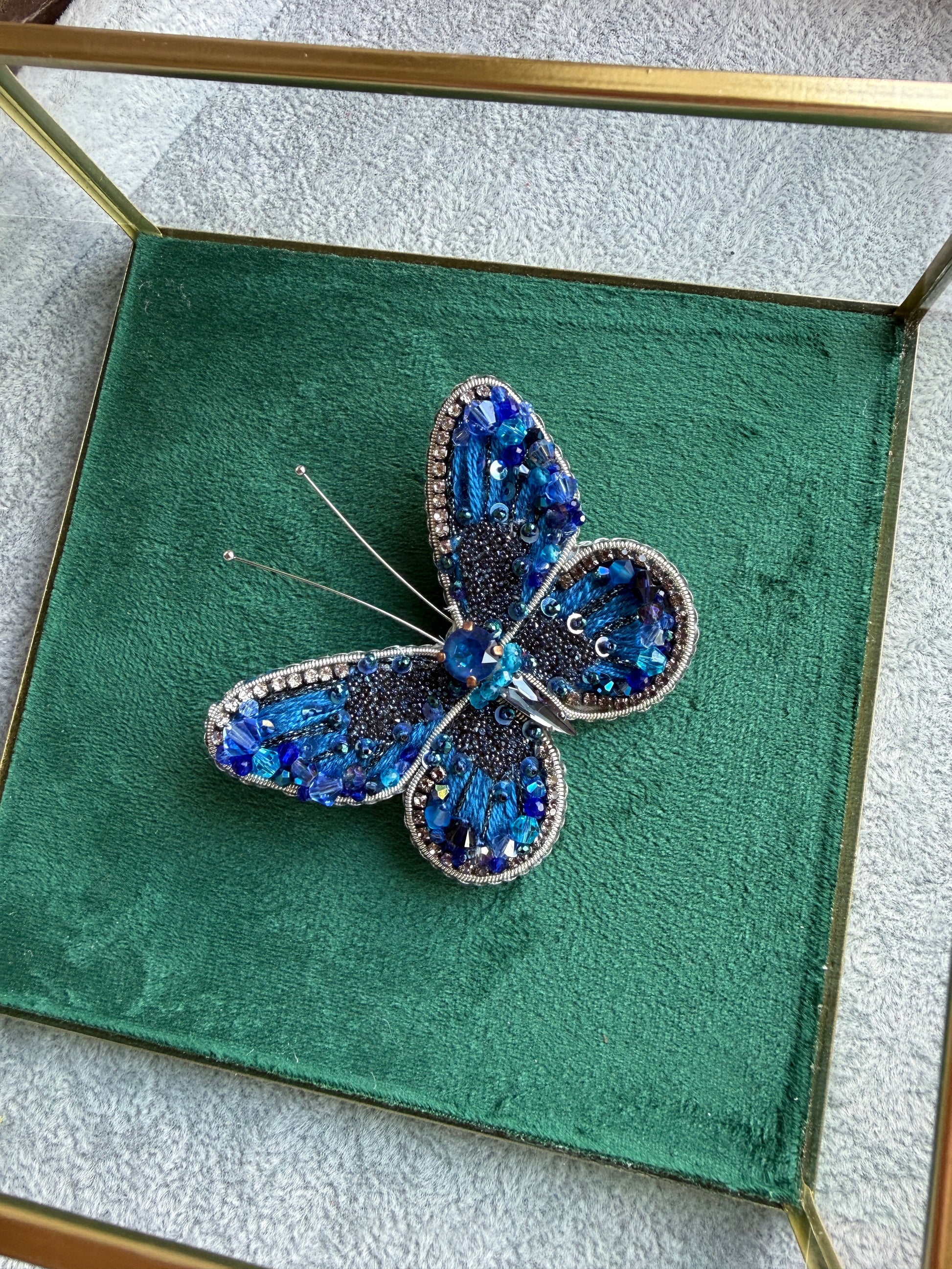 Butterfly Beaded Brooch, Hand Embroidered Insect Pin