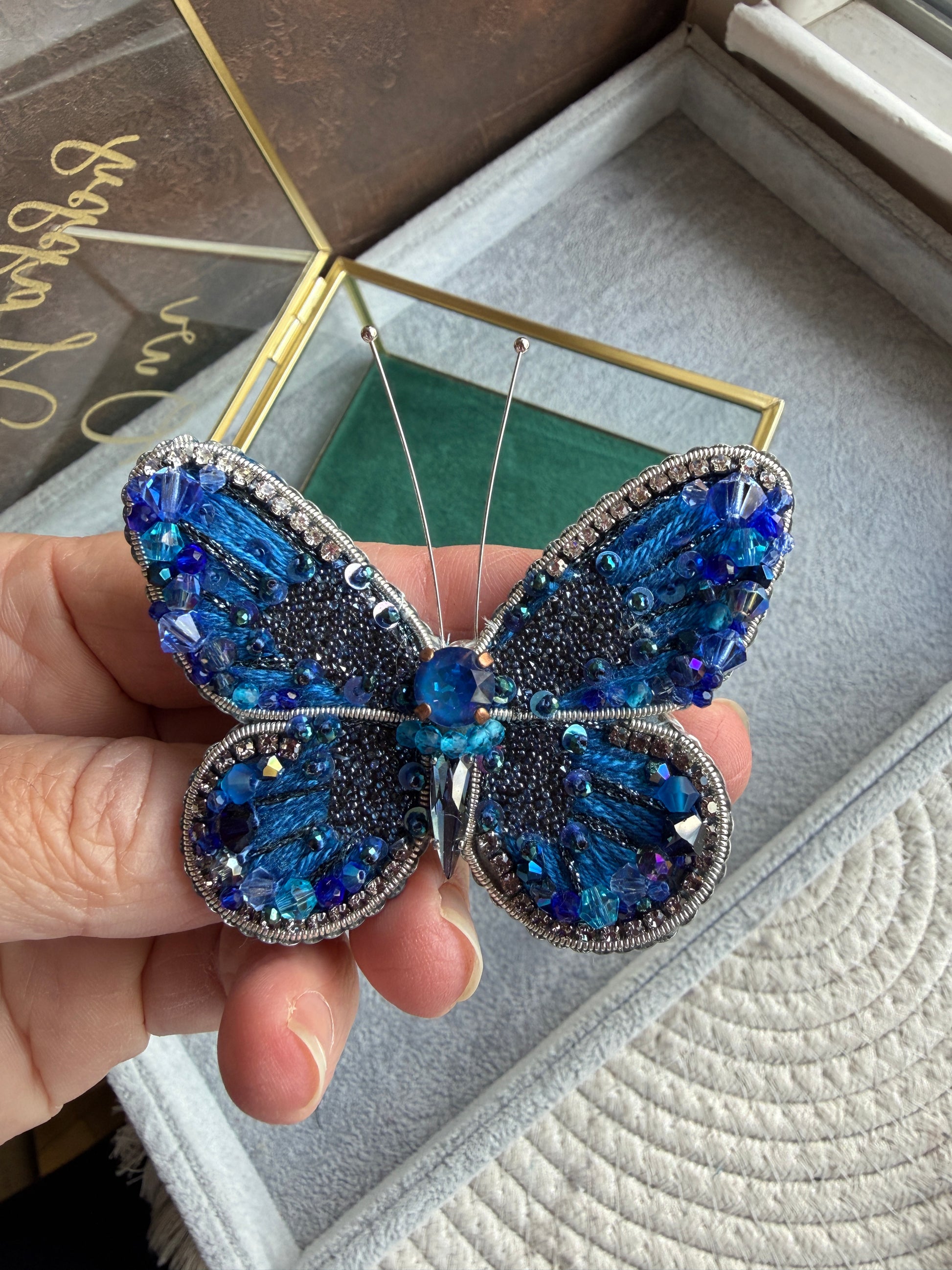 Butterfly Beaded Brooch, Hand Embroidered Insect Pin