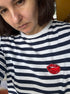 Red lips tongue beaded brooch hand embroidered with crystal details
