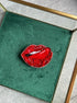Red lips tongue beaded brooch hand embroidered with crystal details