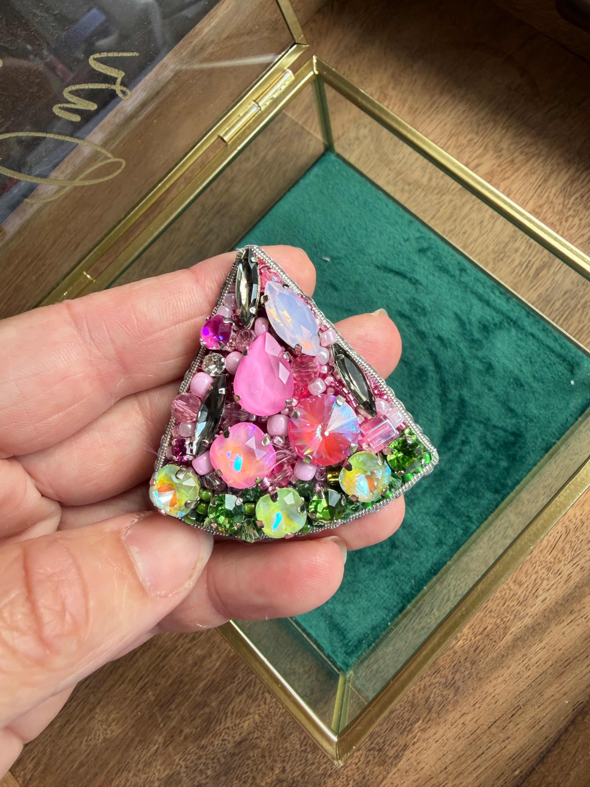 Watermelon Slice Beaded Brooch