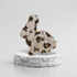 Spotted bunny beaded brooch hand embroidered with fluffy texture black spots and gold details