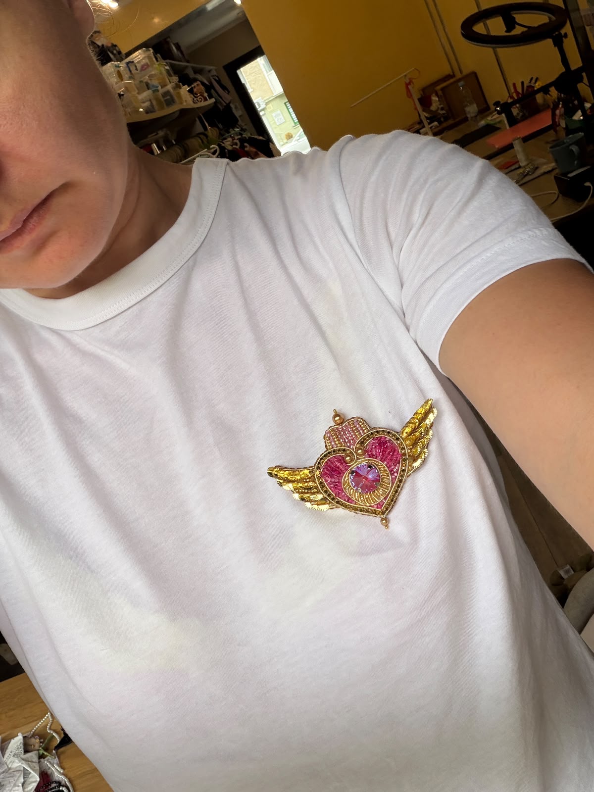 Sailor Moon Heart Brooch – Handmade Beaded Anime Jewelry with Pink Crystals