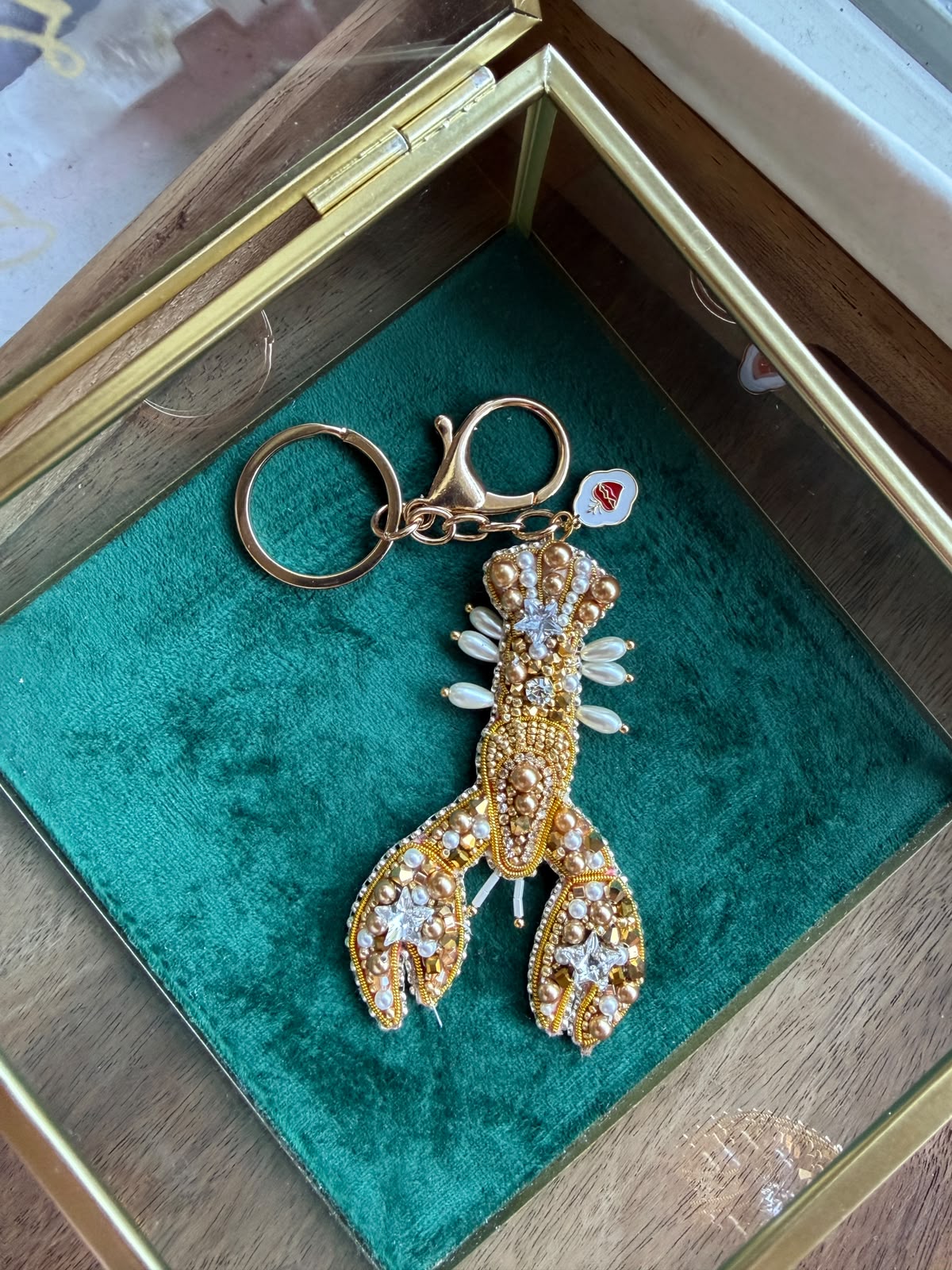 Gold Lobster Brooch or Keychain – Handmade Beaded Ocean Accessory