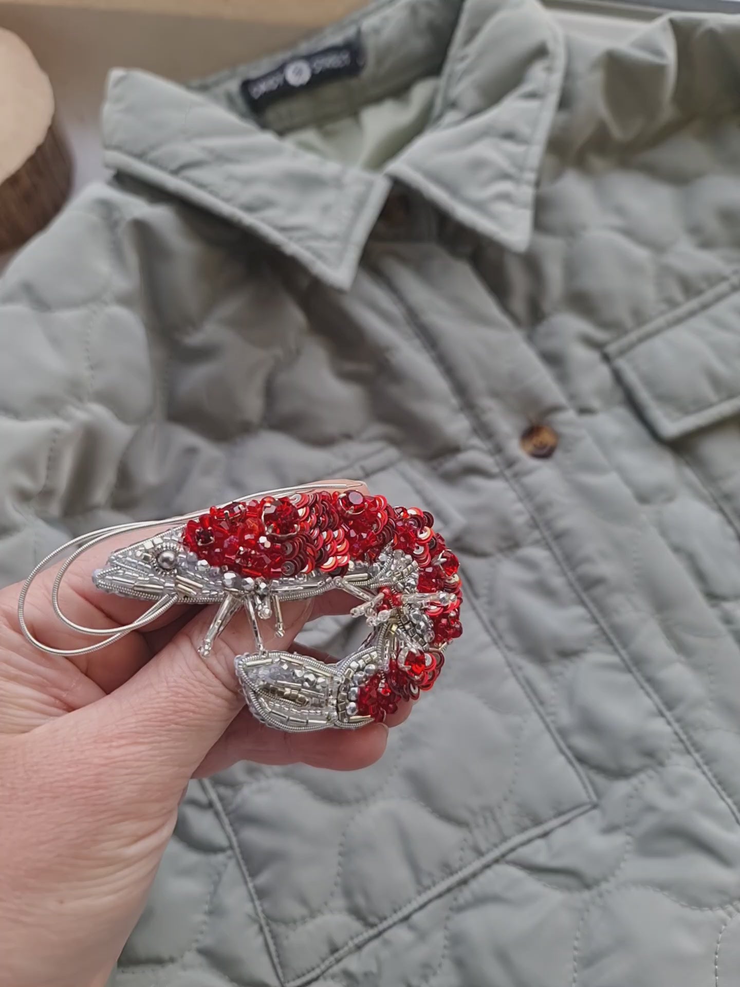 Shrimp beaded brooch, Beachy jewelry, Brooches for women,  unique gifts for her