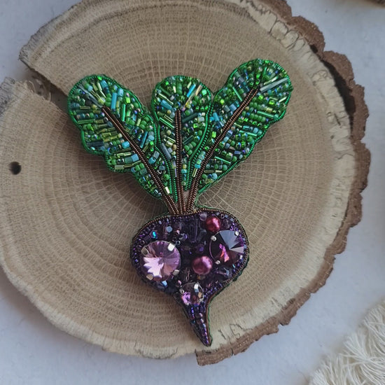 Gardener gift Purple Beet Crystal Pin, Vegetable Handmade jewelry Brooch