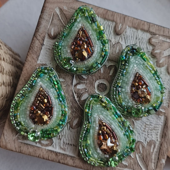 Lapel pin avocado beaded brooch, Fruit jewelry, father's day gift, gardener gift