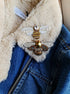 Bee beaded brooch pin, embroidered insect brooch