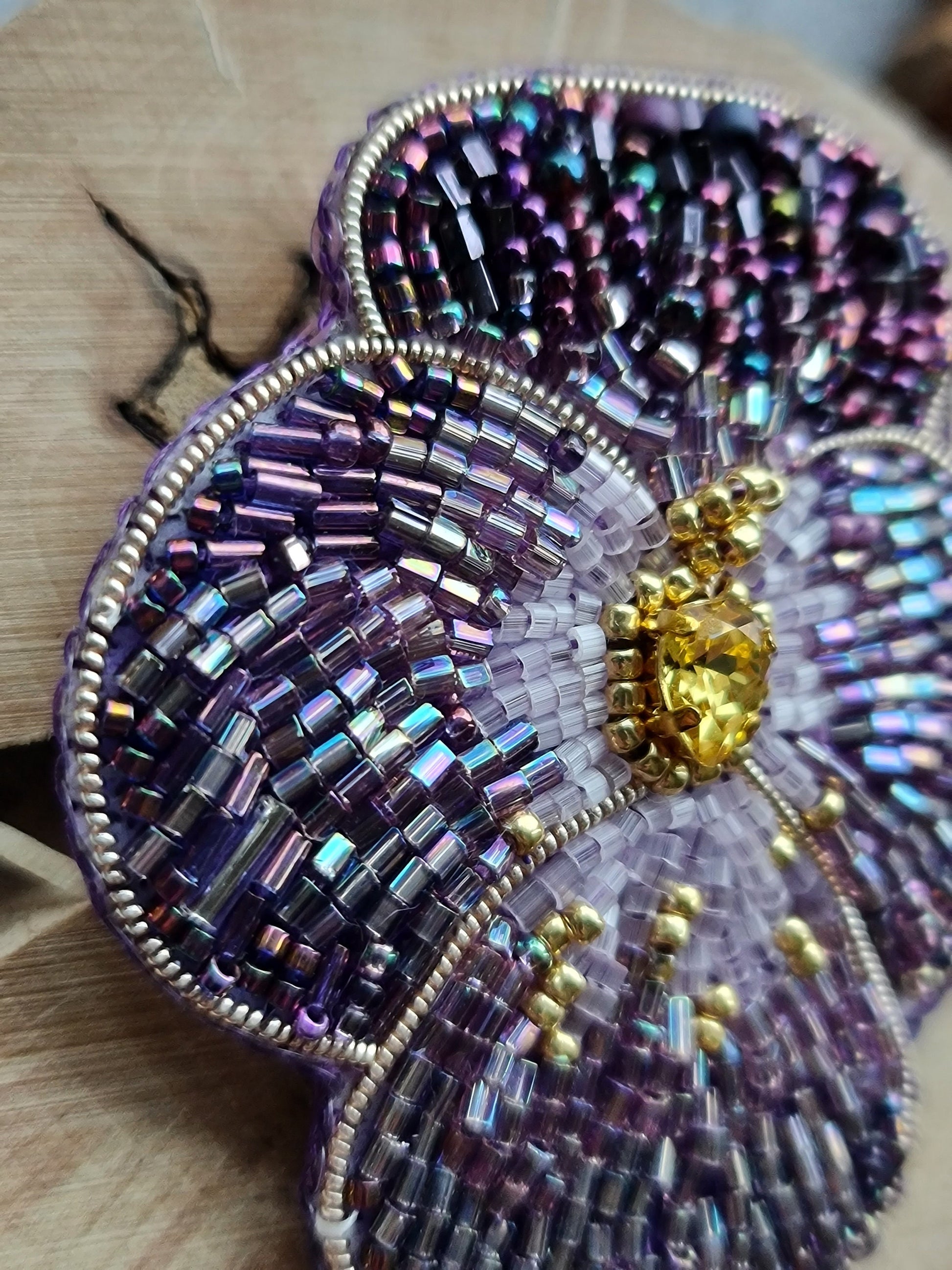 Pansies beaded brooch, flower nature jewelry, valentine gift
