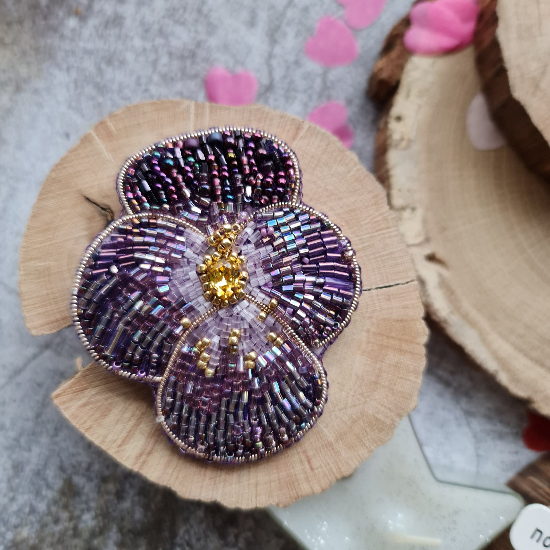Pansies beaded brooch, flower nature jewelry, valentine gift