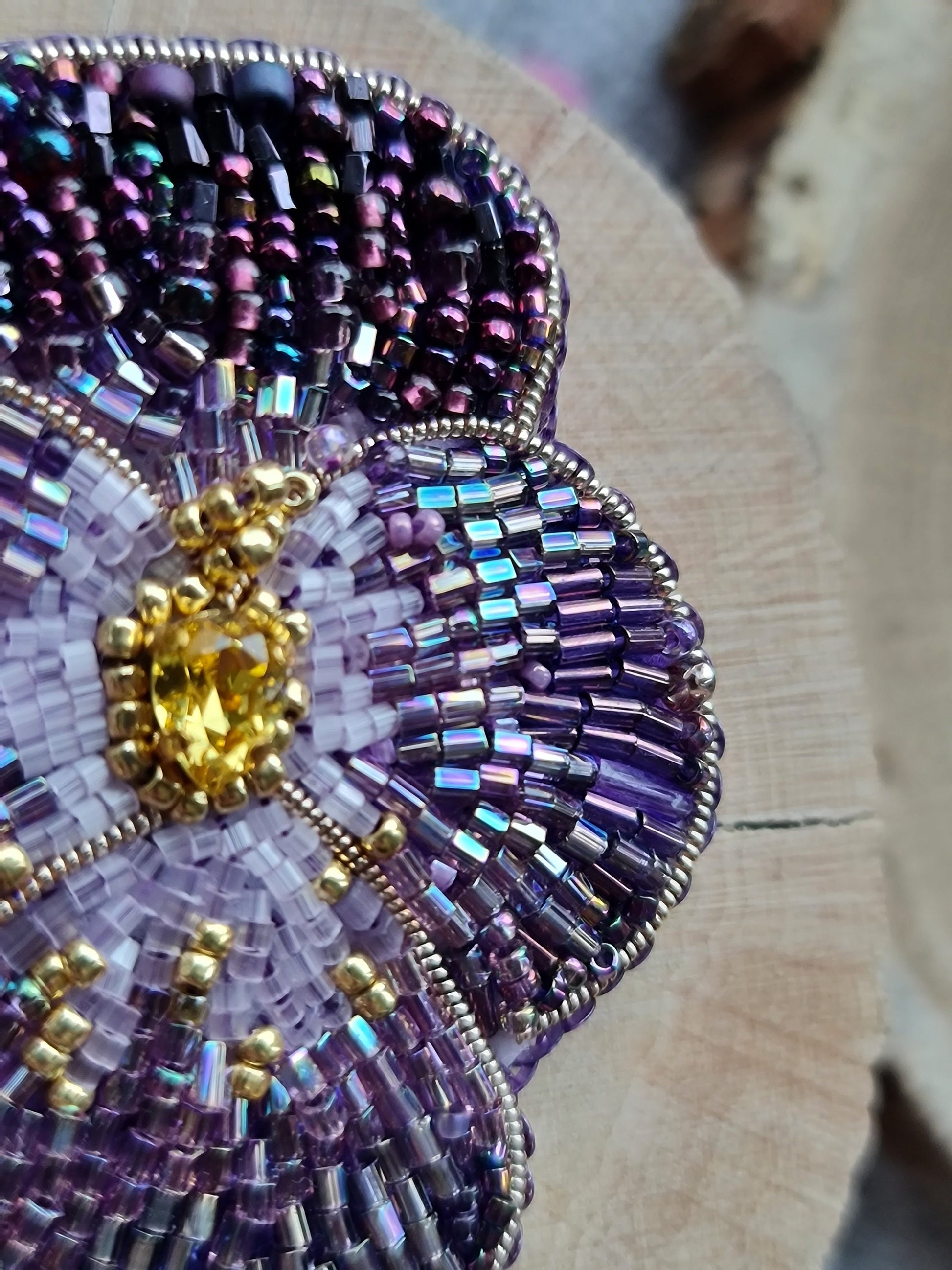 Pansies beaded brooch, flower nature jewelry, valentine gift